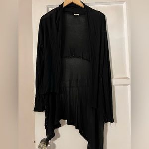 Large black hooded sweater.